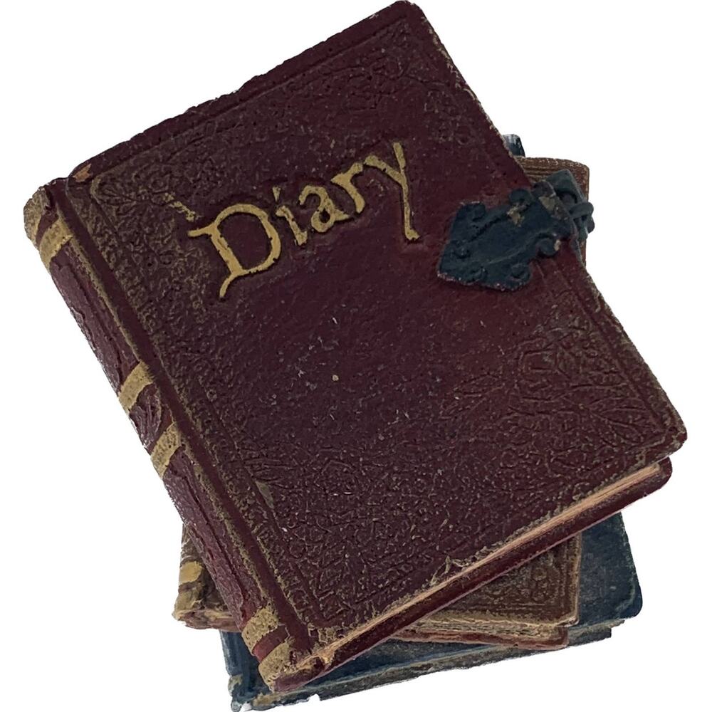 Keypoint Stacked Books Figurine Dairy Lock Three Resin Blue Red Brown Decoration